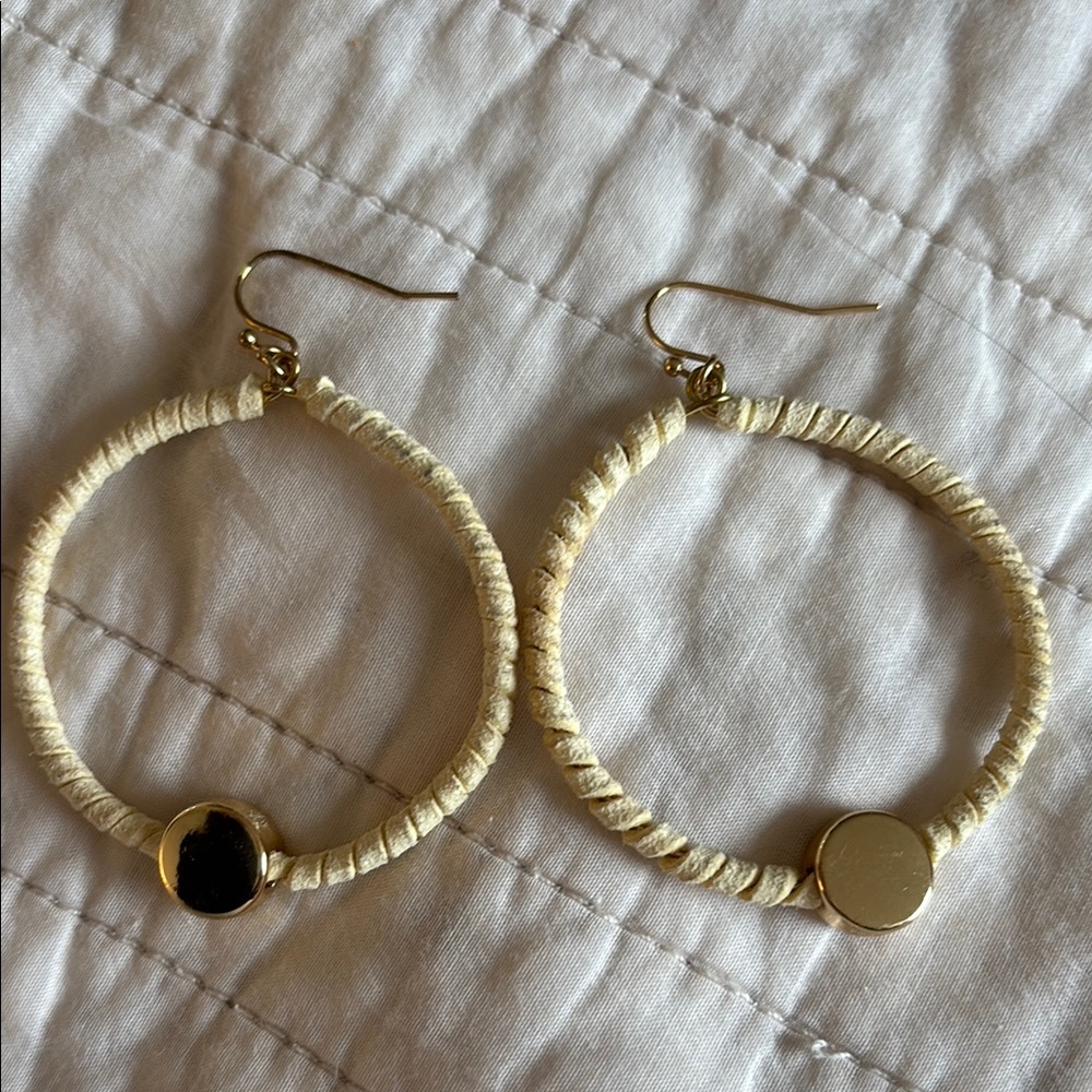 Elegant Gold and Cream Hoop Earrings